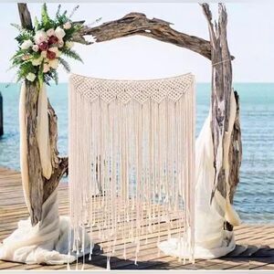 Set Of 2 Macrame Curtains Boho Wall Tapestry Crochet Wedding Backdrop